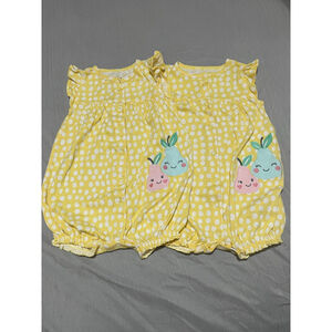 Twin girls Carter's Bodysuit 12 Months Yellow White Polka Dot Pear Print